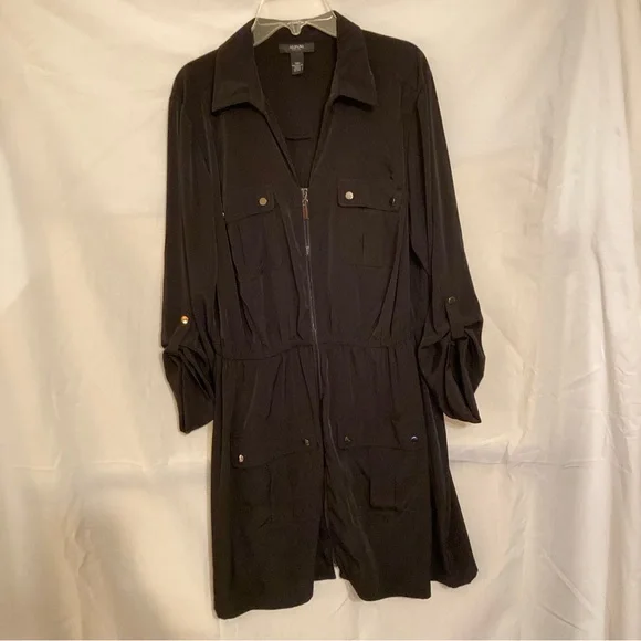 alfani shirt dress Alfani Sz 6 Navy Zip Front Shirt Dress